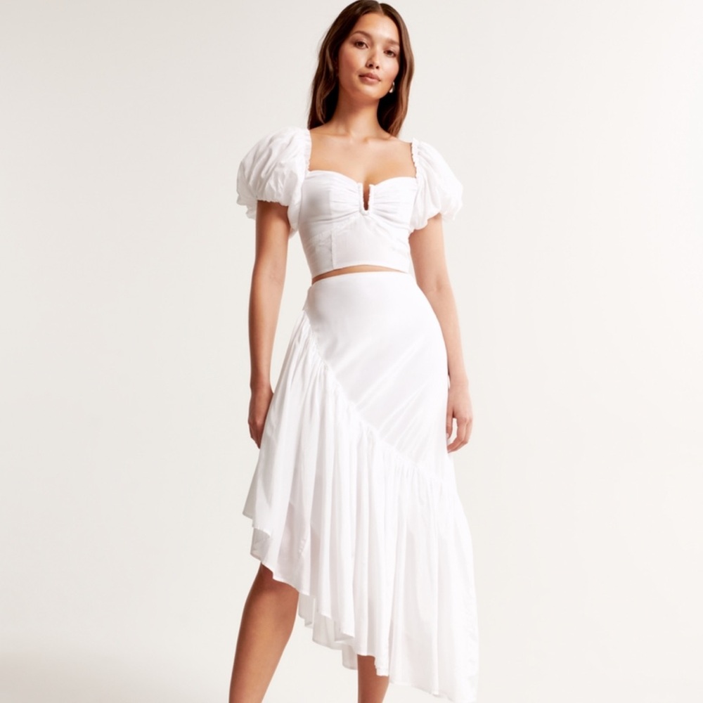 NWT A&F Drama Puff Sleeve Sweetheart Set Top - White - Picture 3 of 4